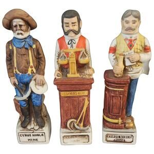 3 Vtg. Cyrus Noble Mine Commemorative Miniatures Miner: Bartender: Assayer 1975